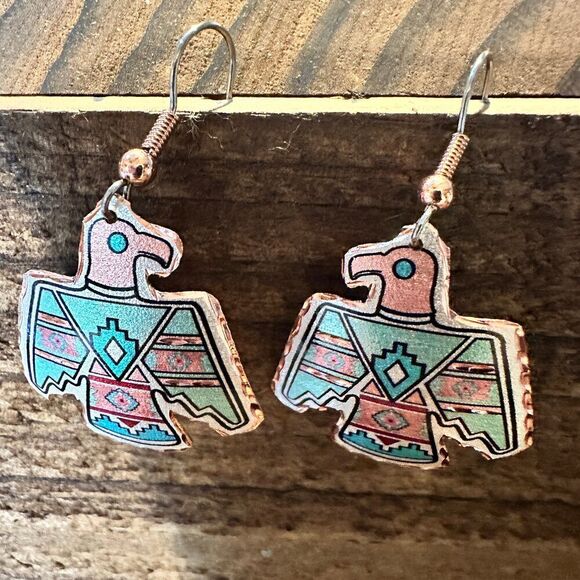 Handcrafted Boho Copper Earrings, Southwestern Thunderbird Wire Earrings, Gift - Picture 7 of 9